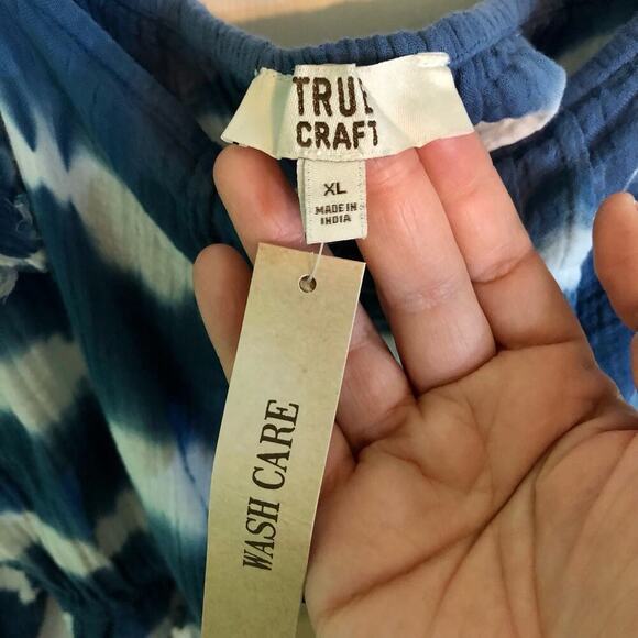 NWT True Craft Blue & White Tie Dye Raw Edge Women’s XL Long Sleeve Boho Shirt - Picture 3 of 10